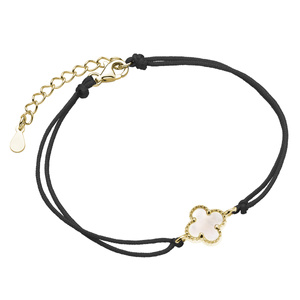 Silver (925) gold-plated bracelet with mother of pearl and black cord - quatrefoil