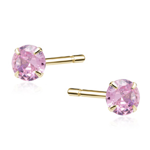 Silver (925) gold-plated earrings round pink zirconia diameter 4mm