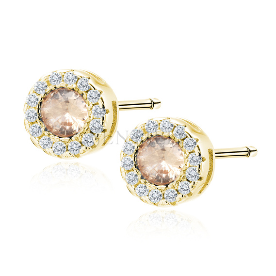 Silver (925) gold-plated elegant round earrings with light topaz zirconia