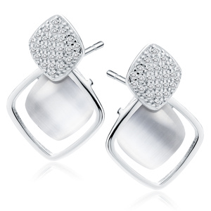 Silver (925) earrings with white zirconias and ulexite