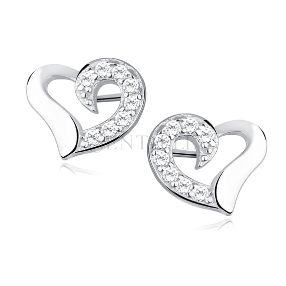 Silver (925) heart earrings with zirconia