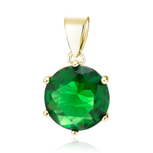 Silver (925) pendant round green zirconia diameter - 12mm