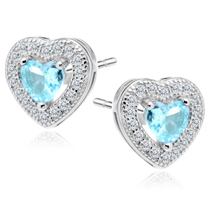 Silver (925) Earrings aquamarine colored zirconia - hearts
