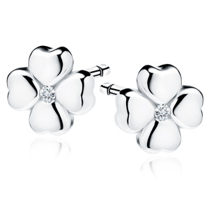 Silver (925) earrings clover with white zirconia