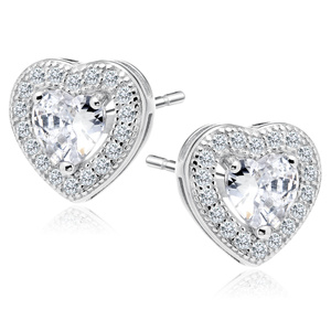 Silver (925) Earrings white zirconia - hearts