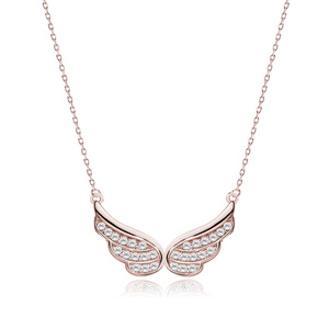 Silver (925) necklace - wings with zirconia, rose gold-plated