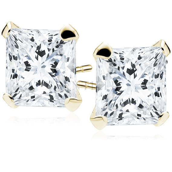 Silver (925) gold-plated earrings white zirconia 8 x 8mm square