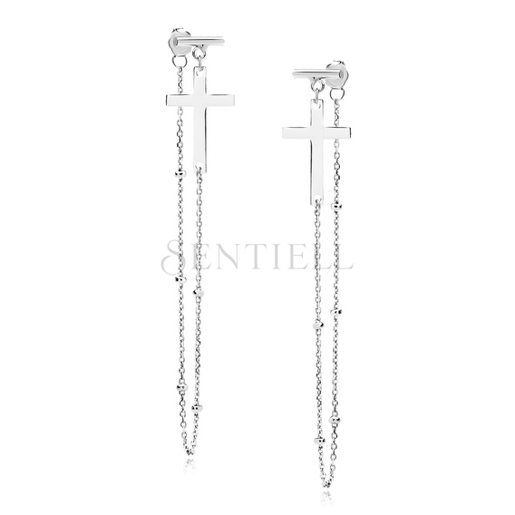 Silver (925) earrings cross and chain with balls