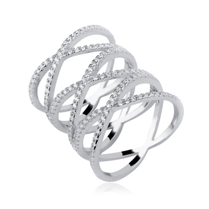 Anillo cruzado de plata de ley 925 con circonitas blancas