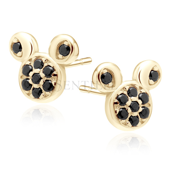 Silver (925) gold-plated earrings mouse with black zirconias