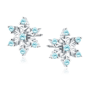 Silver (925) elegant earrings - snowflakes with zirconias