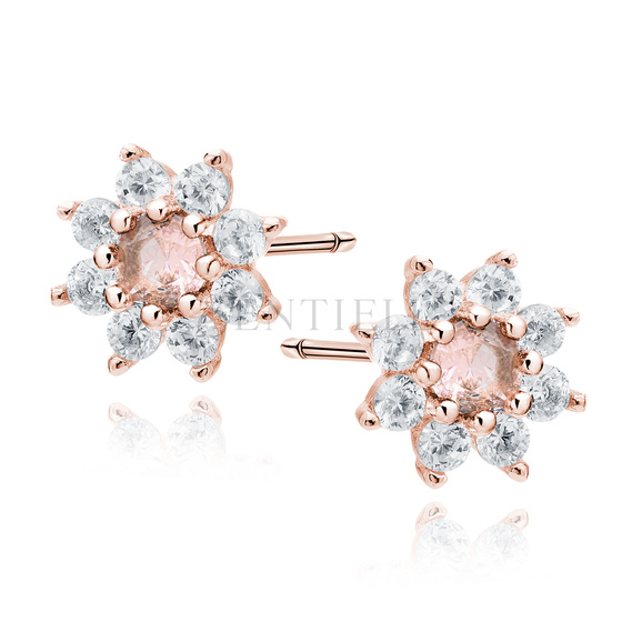 Silver (925) rose gold-plated earings - flower with morganite zirconia