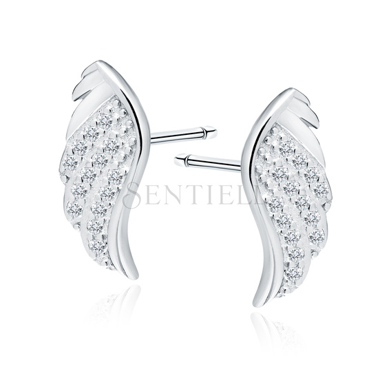 Silver (925) earrings - wings with white zirconia