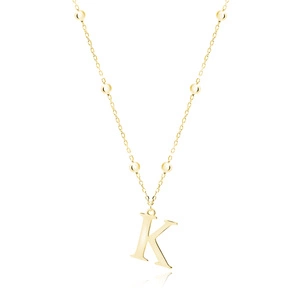 Silver (925) gold-plated necklace - letter K on chain with balls