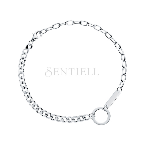 Pulsera de plata de ley 925 - círculo y placa en dos tipos de cadena