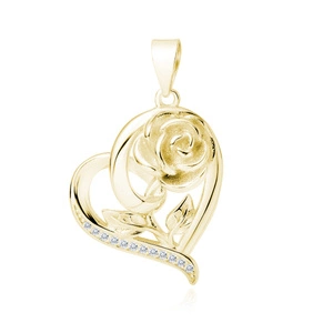 Silver (925) gold-plated heart pendant with rose and white zirconias