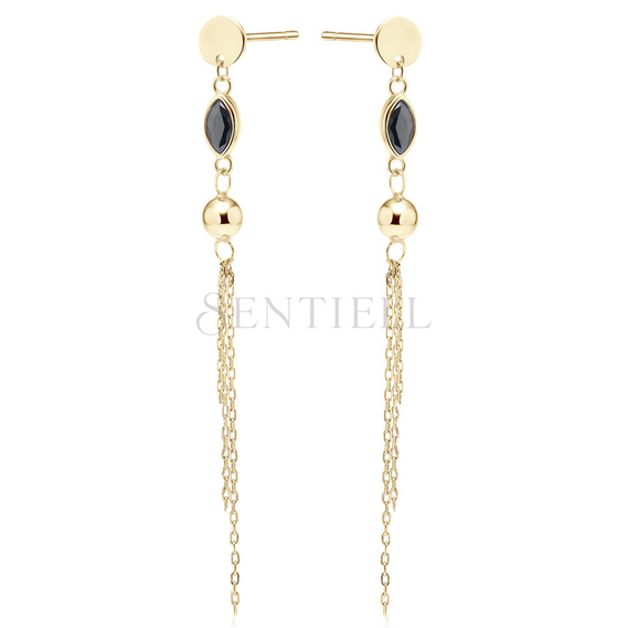 Silver (925) gold-plated earrings with black zirconia, ball and chains