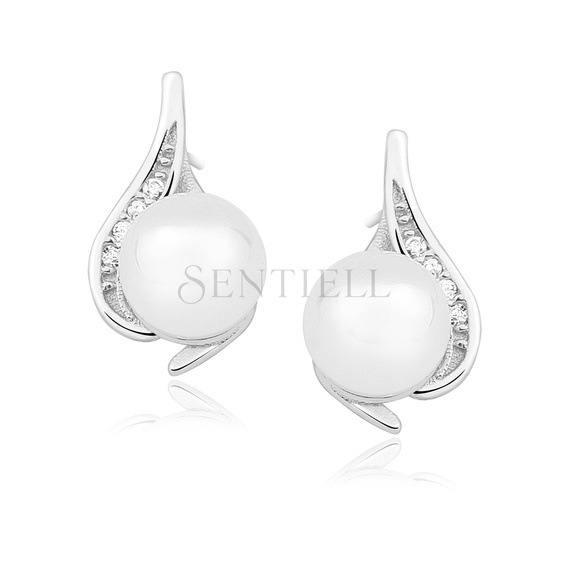 Silver (925) earrings white pearl and zirconia