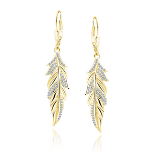 Silver (925) gold-plated earrings with white zirconias - feather