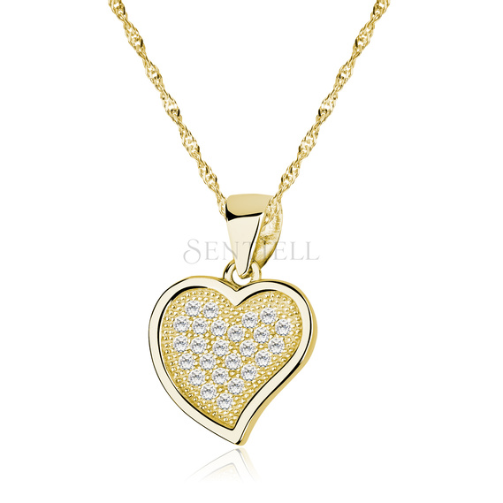 Silver (925) gold-pated heart necklace with white zirconias (Light shade of gold plating)