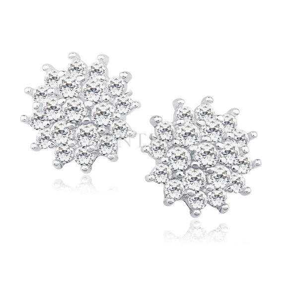 Silver (925) elegant earrings - flowers with white zirconia