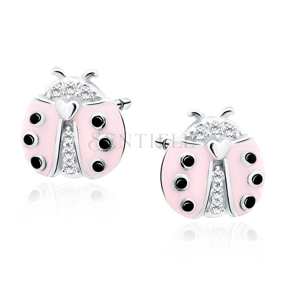 Silver (925) earings - pink ladybug with zirconias