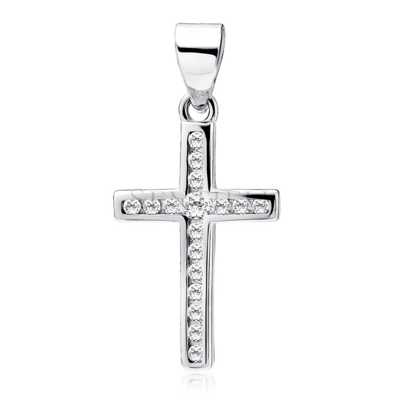 Silver (925) pendant cross with white zirconias