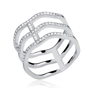 Silver (925) big ring with white zirconia