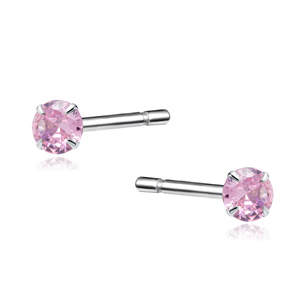 Silver (925) earrings round pink zirconia diameter 3mm