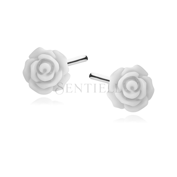 Silver (925) earrings roses -  light gray