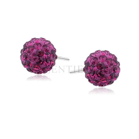 Silver (925) Earrings disco ball 8mm fuchsia