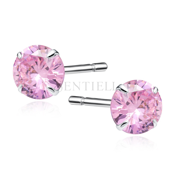 Silver (925) earrings round pink zirconia diameter 6mm