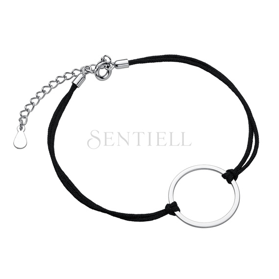 Silver (925) bracelet with black cord - circle