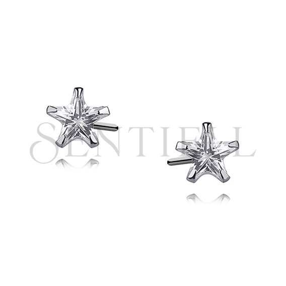 Silver (925) earrings white zirconia 5 x 5mm stars