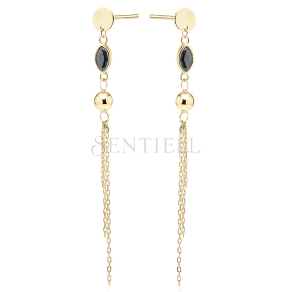 Silver (925) gold-plated earrings with black zirconia, ball and chains