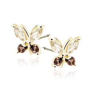 Silver (925) gold-plated earings - butterfly with champagne and coffee zirconias