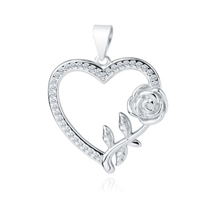 Silver (925) heart pendant with rose and white zirconias