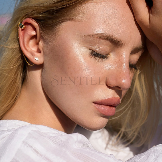 Silver (925) gold-plated earrings with white zirconia and ear-cuff on chain