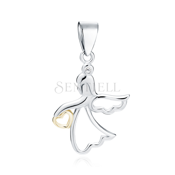 Silver (925) pendant - angel with gold-plated heart