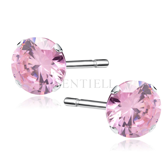 Silver (925) earrings round pink zirconia diameter 7mm