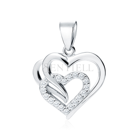 Silver (925) triple heart pendant with white zirconia