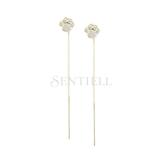 Silver (925) gold-plated earrings - paws with white zirconias