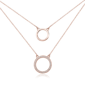 Silver (925) necklace - cirlces with zirconia - rose gold plated