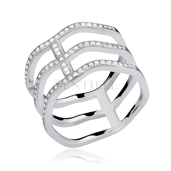 Silver (925) big ring with white zirconia