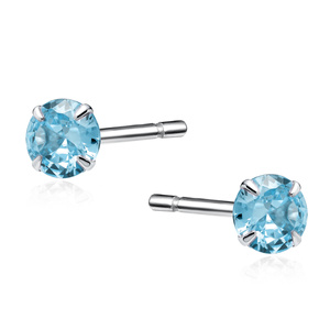 Silver (925) earrings round aquamarine zirconia diameter 4mm