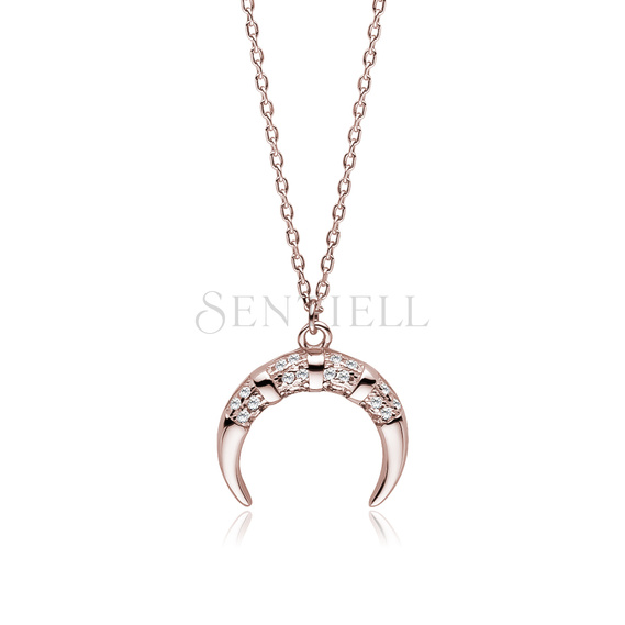 Silver (925) rose gold-plated necklace - crescent with zirconias