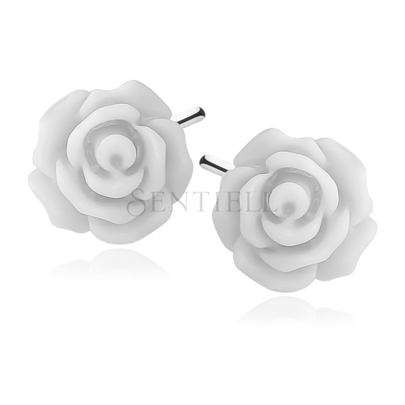 Silver (925) earrings roses - light gray