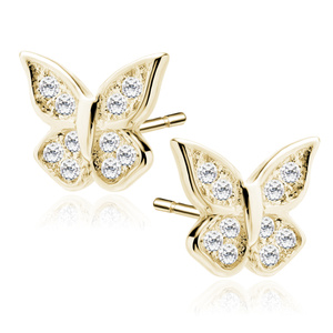 Silver (925) butterfly earrings with zirconia, gold-plated