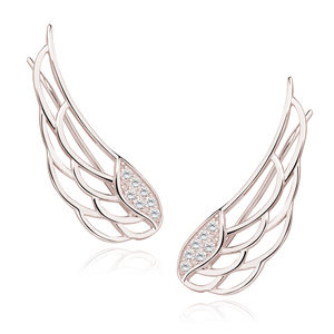 Silver (925) cuff earrings - wings with zirconia, rose gold-plated