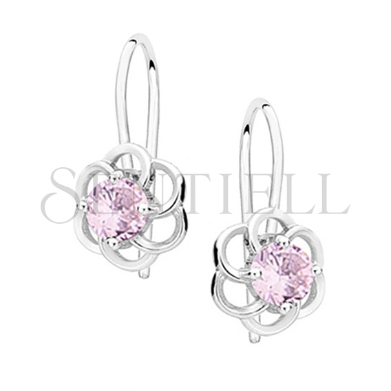 Silver (925) elegant earrings - flowers with light pink zirconia